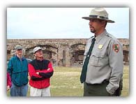 A National Park Service Ranger welcomes us to Fort Sumter