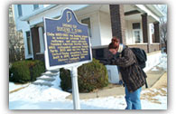  ;I'm not worthy!' says Daphne as she bows by the marker outside Debs's home in Terre Haute
