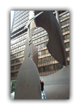 Rebecca plays on the Picasso statue in Daley Plaza. It was here that the protestors nominated 